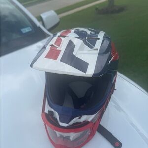 Fox Red, Blue, and White Men's Helmet